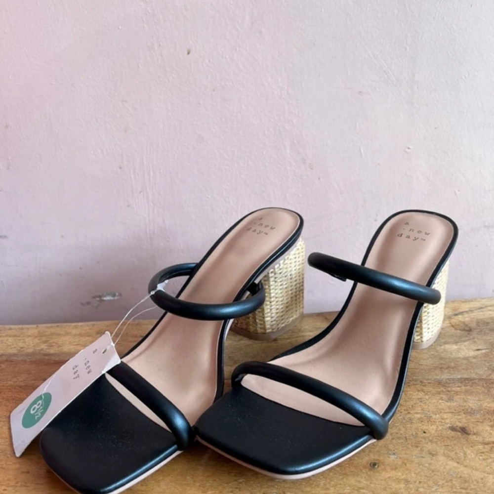 Target Black Double-Strap Woven Block Heel Sandals